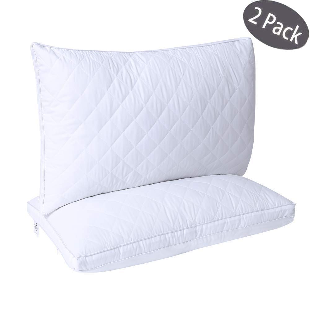 Haperlare Quilted Bed Pillows for Sleeping, Hotel Quality Plush Fiber Filled Gusseted Pillows, Goose Down Alternative Relief Neck Pain, 2 Pack, Queen 20 x 30