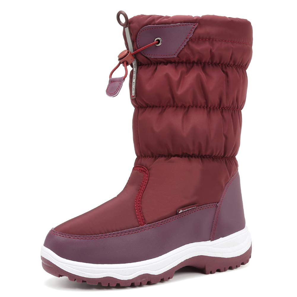 Women's Snow Boots Warm Winter Water-resistant Fabric Fashion Mid-calf Shoes,U519WMX001,wine,36