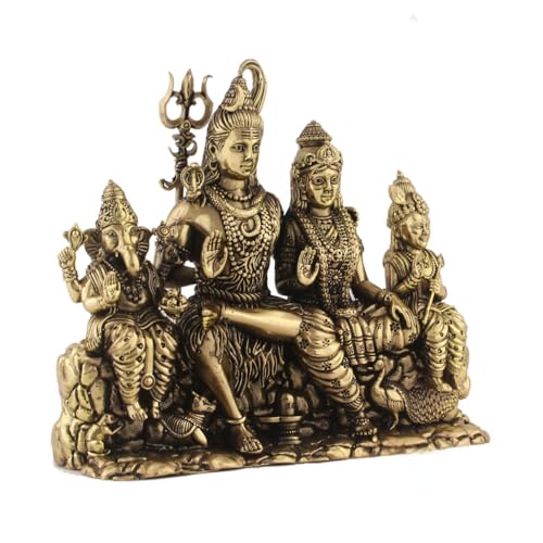 Image of Brass Shiv Parivar Statue - Divine Lord Shiva Family Idol for Puja, Home Temple & Spiritual Decor