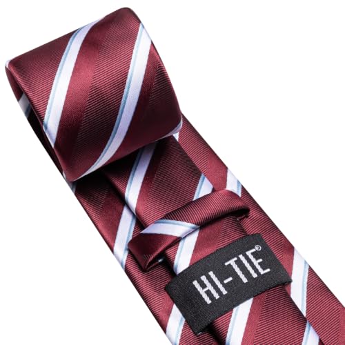 Image of Hi-Tie Men Silk Ties Set with Flower Lapel Pin Necktie Pocket Square Cufflinks for Tuxedo Wedding Business