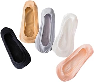 HAPINARY 5 Pairs Non-marking Socks Summer Socks for Women Ice Silk Socks for Women Short Socks for Women Low Cut Toeless Half Socks Heel Tab Socks Anti-skid Cotton Socks Low Socks for Women