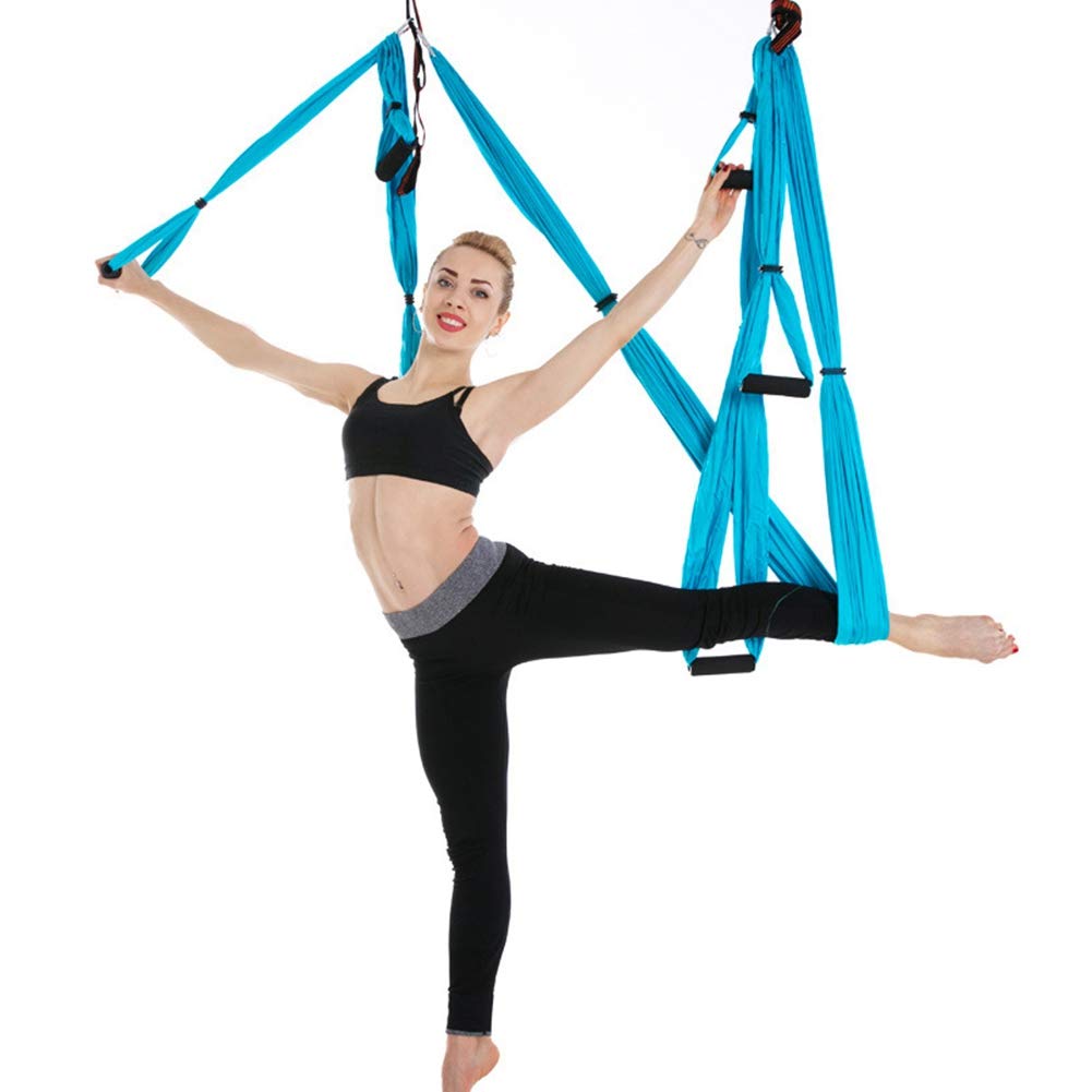 Aerial Yoga Swing Sling, Anti gravity Yoga Swing Kit Acrobat Flying Sling Set for Yoga Swing Sling, Aerial Swing Sling, Fitness Yoga Hammock (Sky blue complete set with 2 hanging plates and 2)