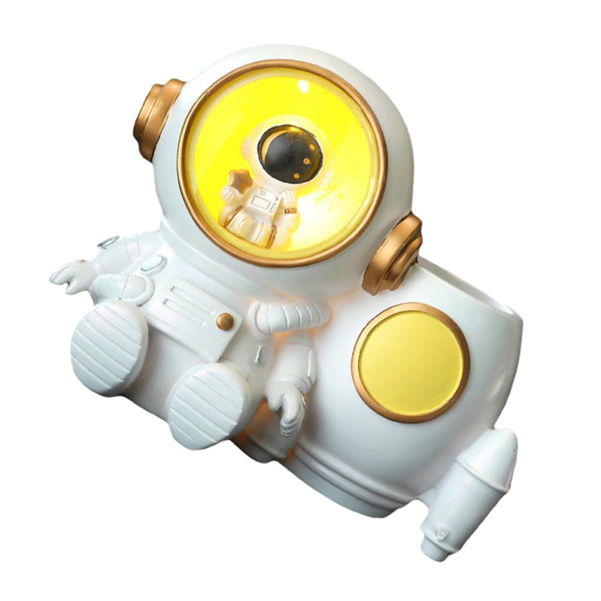 Cabilock Portapenne Astronauta con Luce LED in Resina Grande Capacità per Penne Matite e Accessori da Studio per Organizzare la Scrivania Casa e Scuola