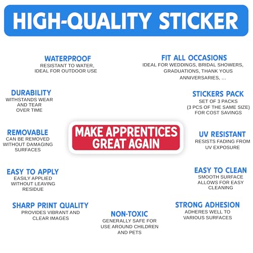 Image of Set 3Pcs Make Apprentices Great Again Sticker Hard Hat Booktok Bookish Kindle Funny Sticker Waterproof Die-Cut Vinyl for Water Bottle Phone Laptop Many Sizes (2 inches)