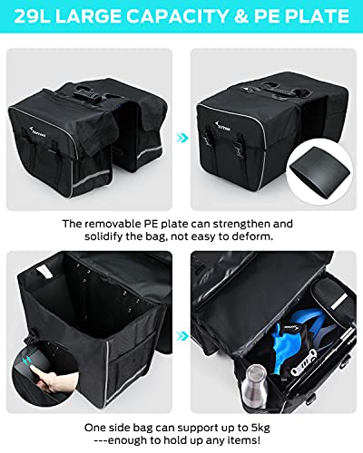 Sportneer Bike Panniers Grocery Bag - Bicycle Rear Rack Bag With Ultra-Stable Hooks & Large Pockets, Anti-Tear & Bounce-Proof Bike Storage Bag With Rain Cover For Cycling Touring/Commuting/Shopping #TOP4