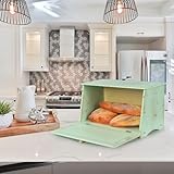 HOMEKOKO Large Wood Bread Box for Kitchen Counter, Retro Design Single Layer Bamboo Large Capacity Food Storage Bin (Mint Green) - Image 3