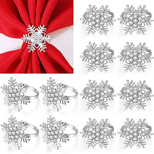 HICARER Schneeflocke Serviettenringe Weihnachten Serviettenringe Halter für Weihnachten Abendessen Partys, Hochzeitsschmuck, Tischdekoration Zubehör (Silber, 18 Stücke)