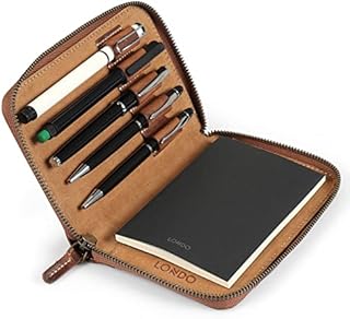 Londo OTTO486 Padfolio z prawdziwej skóry z uchwytem na długopis Notepad i zamkiem błyskawicznym (cynamon)