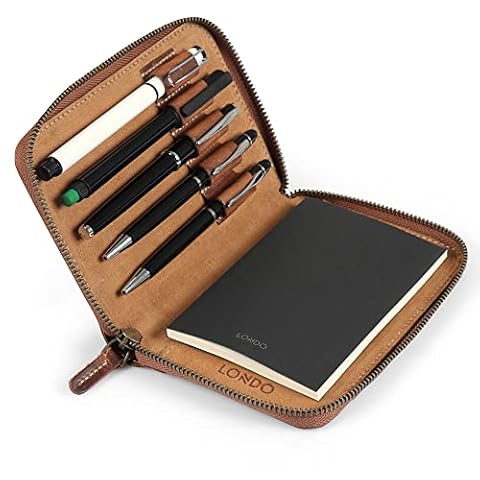 Londo OTTO486 Padfolio z prawdziwej skóry z uchwytem na długopis Notepad i zamkiem błyskawicznym (cynamon)