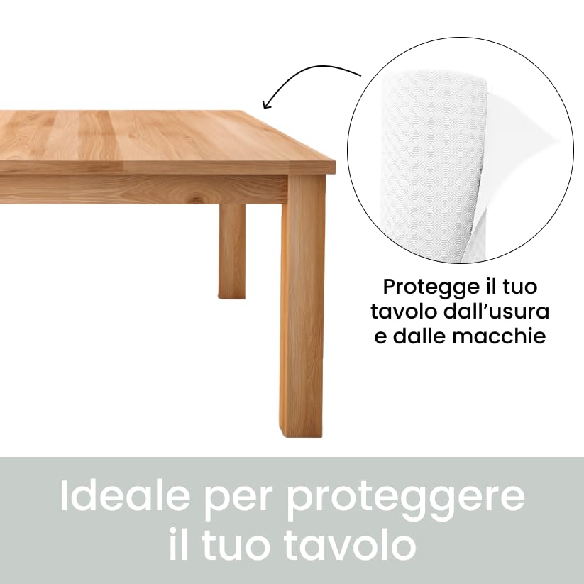 INTRECCI Mollettone Tavolo Rettangolare, Tovaglia Copritavolo Antiscivolo, Sotto Tovaglia, Rivestimento per Cassetti, Rotolo 140x400 cm, Colore Bianco