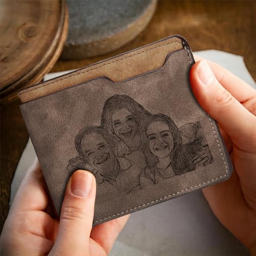 Personalized Custom Wallet for Men - Engraved Photo Name Father's Day Gift, Customized Leather Wallet Gifts for Men Husband Boyfriend Dad Son Friend (Dark Brown)4