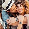 JewelryWe Reloj de pareja para hombre y mujer: relojes a juego con corazón de diamante, números romanos, cuarzo analógico, banda elástica, para enamorados, regalo para el Día de la Madre 6