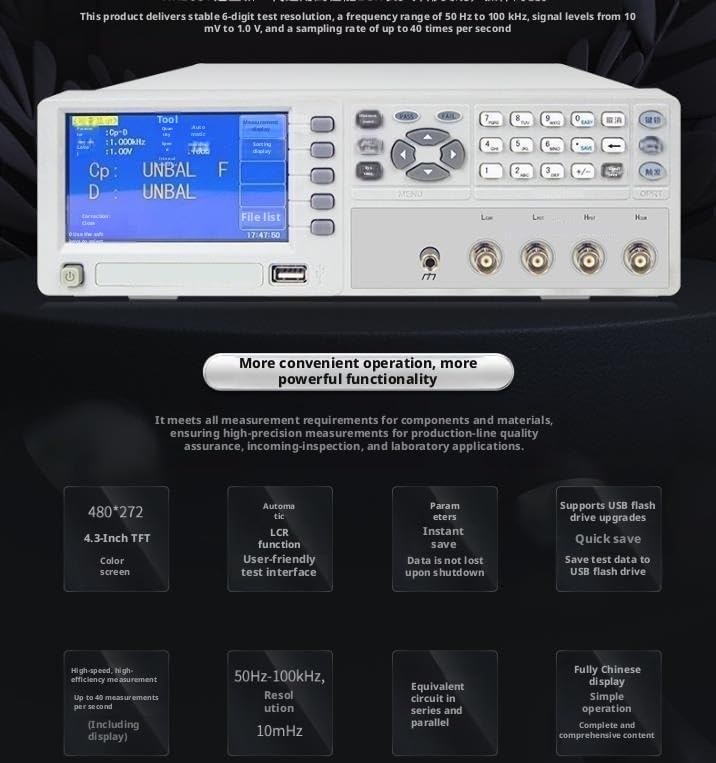 Probador de puente digital LCR, medidor de inductancia de capacitancia de resistencia de 10 kHz de alta precisión del 0,05% Pruebas multifrecuencia