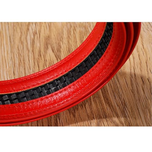 Mens Ratchet Belt, Adjustable Cowhide Belt for Men with Gold Pattern Alloy Decorative Automatic Buckle,Red a,130CM/51.2''4