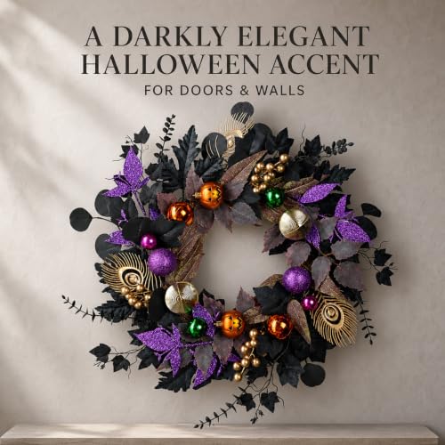 22-Inch Black and Purple Halloween Wreath - image 2