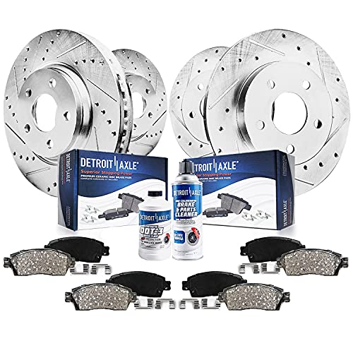 Image of Detroit Axle - Brake Kit for 2006-2018 Toyota RAV4 Drilled Slotted Brake Rotors Brake Pads 2007 2008 2009 2010 2011 2012 2013 2014 2015 2016 2017 Replacement: 11.65 inch Front and 11.06 inch Rear