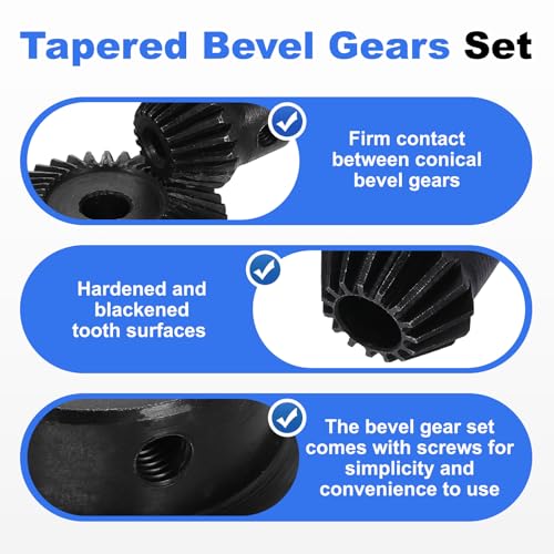 Image of uxcell 2Pcs Tapered Bevel Gears Set, 1.5 Mod 1:2 (15T /30T) Harden Steel Straight Bevel Gear, 90 Degree Steering Motor Gears, (10 /17mm Shaft Hole with Keyway)