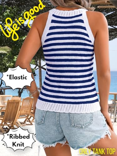 Image of ChiaoLezhee Women's Summer Knit Tank Tops, Racerback High Neck Lightweight Sweater Vest, Dressy Casual Outfits