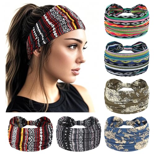 YARIEW Wide Headbands for Women Boho Headbands Stretch Elastic Knotted Headband Non-slip Head Bands Women's Hair Band Yoga Workout Head Wraps Hair Accessories for Women Girls 6 Pack