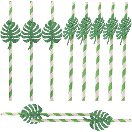 Pitillos de papel desechables verdes Monstera 10 pcs miniatura 1
