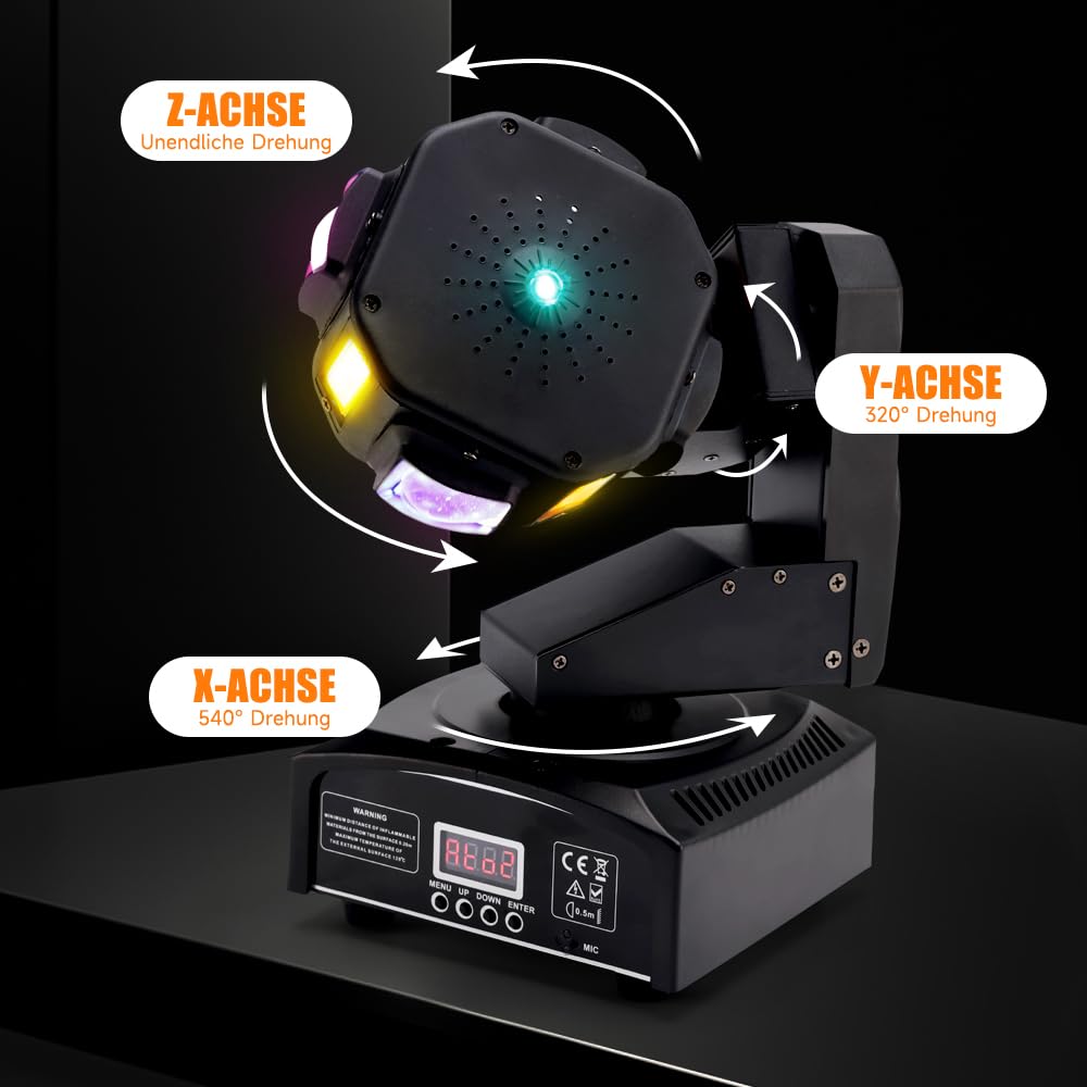 160W Disco DJ Licht Moving Head Led 2er Set 6LED,3-Achsen Beam Stage DMX Party Show Beleuchtung,CREE 4-in-1,Stroboskop,für Bühne,Konzert,Heimpartys DMX512,Master/Slave,Voice Control