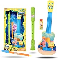 SpongeBob SquarePants Toy Guitar Kids 3 Piece Band - Ukulele, Recorder & Slide Whistle - 16 Inch Ukulele for Kids, Musical Flute, My First Musicical Instrument Toy Set & Bookmark for Children Age 3 +