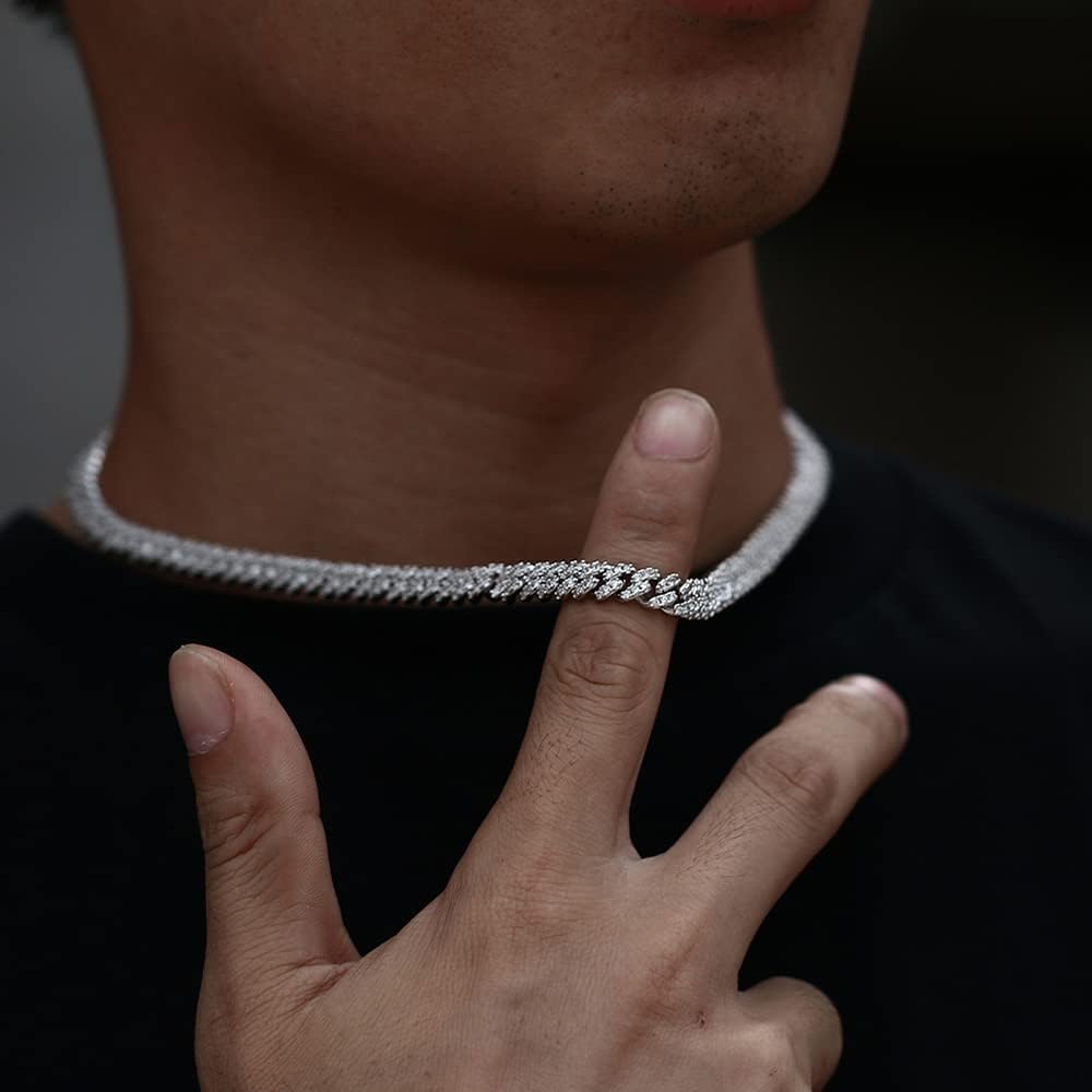 Miniatura 6 de MLENS Cadena de eslabones cubanos de 60.787in, cadena de diamantes chapada en oro blanco de 18 quilates, cadenas de goteo brillantes de Miami y