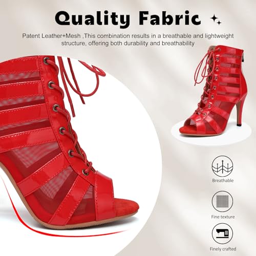 Women Open Toe Ballroom Dance Boots Lace Up High Heel Salsa Performance Latin Dancing Boots,DS-K4002
