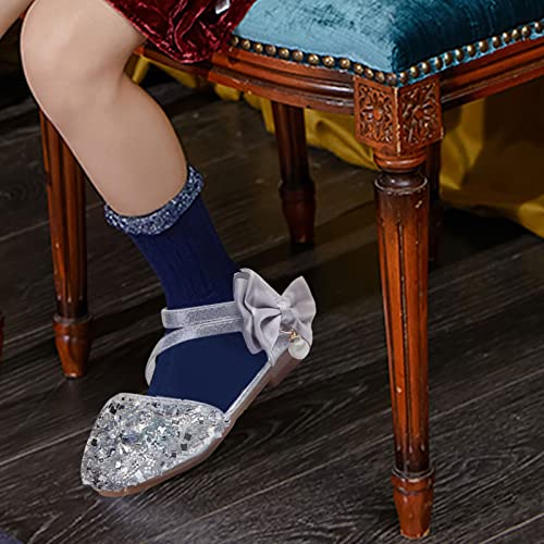 Girls Wedding Sandals Children's Girls Crystal Dress Shoes Glitter Princess Sandals Children's Sandals Spring Summer (Silver-1, 2 Big Kids)2