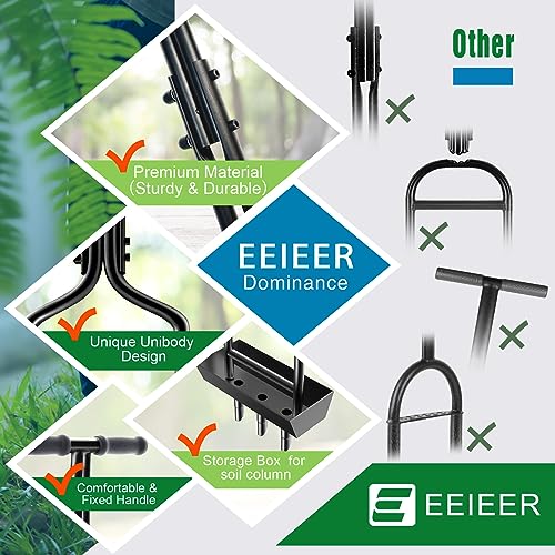 EEIEER Lawn Aerator Coring Tool, Manual Aerator Lawn Tool with Soil Storage Basket, 3 Core Tines Yard Aeration Tools with Cleaning Tool, Plug Aerator for Compacted Soil & Lawn Care - Image 4