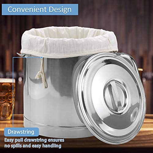 Hinotori Brew bags(26\" x 22\") 2 Pack Reusable Cotton Brew Bags for Home brewing, Drawstring Straining Bag Fine Cheesecloth Bag for Fruit/Cider/Wine/Beer - Thumbnail 4
