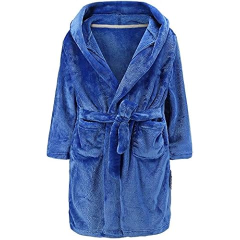 ECGK Boys Robe Kids Fleece Robe Hooded Soft Warm Bathrobes Pajamas Sleepwear for Children Toddler Girls 2-16 Years Blue 13-14 Years Cover