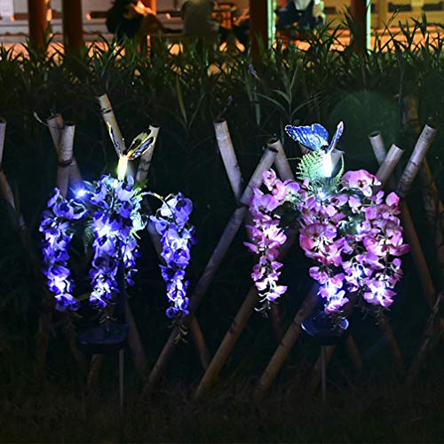 PIXNOR 2Pcs Levou Flor Luz Solar Artificial Tofu Flor Borboleta Pólo Lâmpada Caminho Entrada de Auto