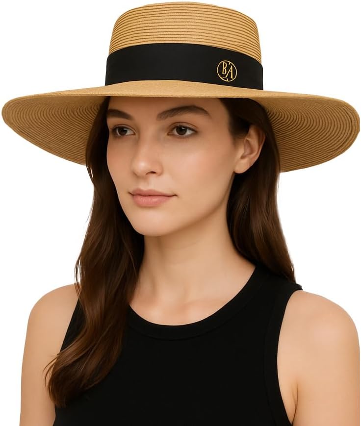 Wide Brim Sun Hat – UPF 50 Sun Protection Hat, Lightweight & Adjustable Hat, Esthetician-Designed Sun Hats for Women UV Protection, Stylish Beach & Gardening Hat Beige, By Silver Mirror