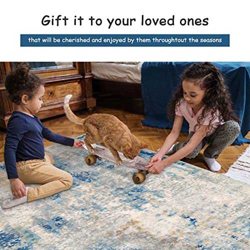 Lahome Modern Abstract Blue Bathroom Rug, 2x6 Washable Long Hallway Rug Soft Non Slip Blue Floor Accent Carpet Runner for Entryway Kitchen Laundry Room Doorway Bedroom - Image 7