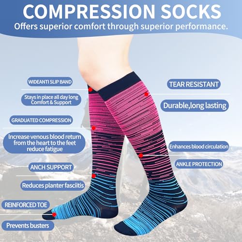 Compression Socks for Women Men Support Socks 15-20 mmhg knee high Compression Stockings 3 Pairs for Nurse4