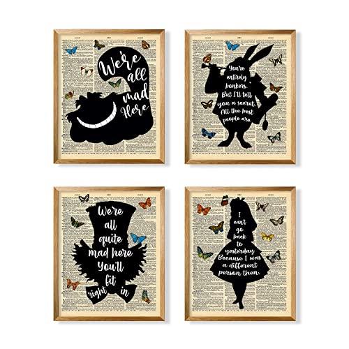 Alice In Wonderland Wall Art Decor - Cheshire Cat Mad Hatter White Rabbit - Alice Inspirational Saying Quote Poster Print - Motivational Wall Art For Alice Fans - Affirmation Gift For Women Teen Girl #TOP5