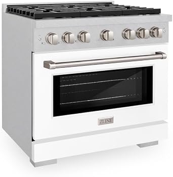 ZLINE 36 in. 5.2 cu. ft. Paramount Gas Range with 6 Burner Cooktop and Convection Gas Oven in Satin Stainless Steel with White Matte Door (SGRS-WM-36)