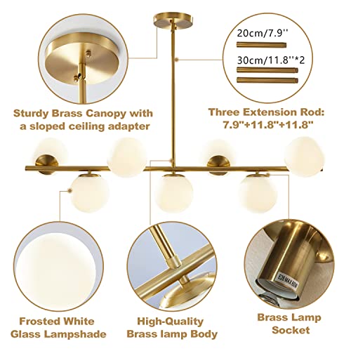 Kco Lighting Modern Gold Chandelier With White Globe Sputnik Chandelier Pendant Light Frosted Globe Glass Adjustable Hanging Ceiling Light For Dining Room Living Room Kitchen (Gold) #TOP2