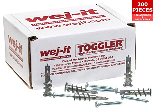 Wej-It Self-Drilling Drywall Anchors - Industrial Quality Screw & Wallplug Kit - Quick & Hassle Free Wall Fastening & Mounting - 200 Pcs (100 Anchors and 100 Screws) (Zinc)