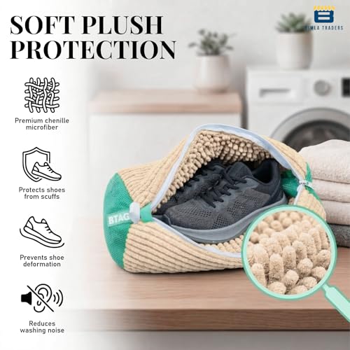 Image of Btag Reusable Shoe Laundry Bag for Washing Machine & Dryer | Plush Zippered Washing Pouch for Sneakers, Baby Items & Delicates (Beige) Pack of -1