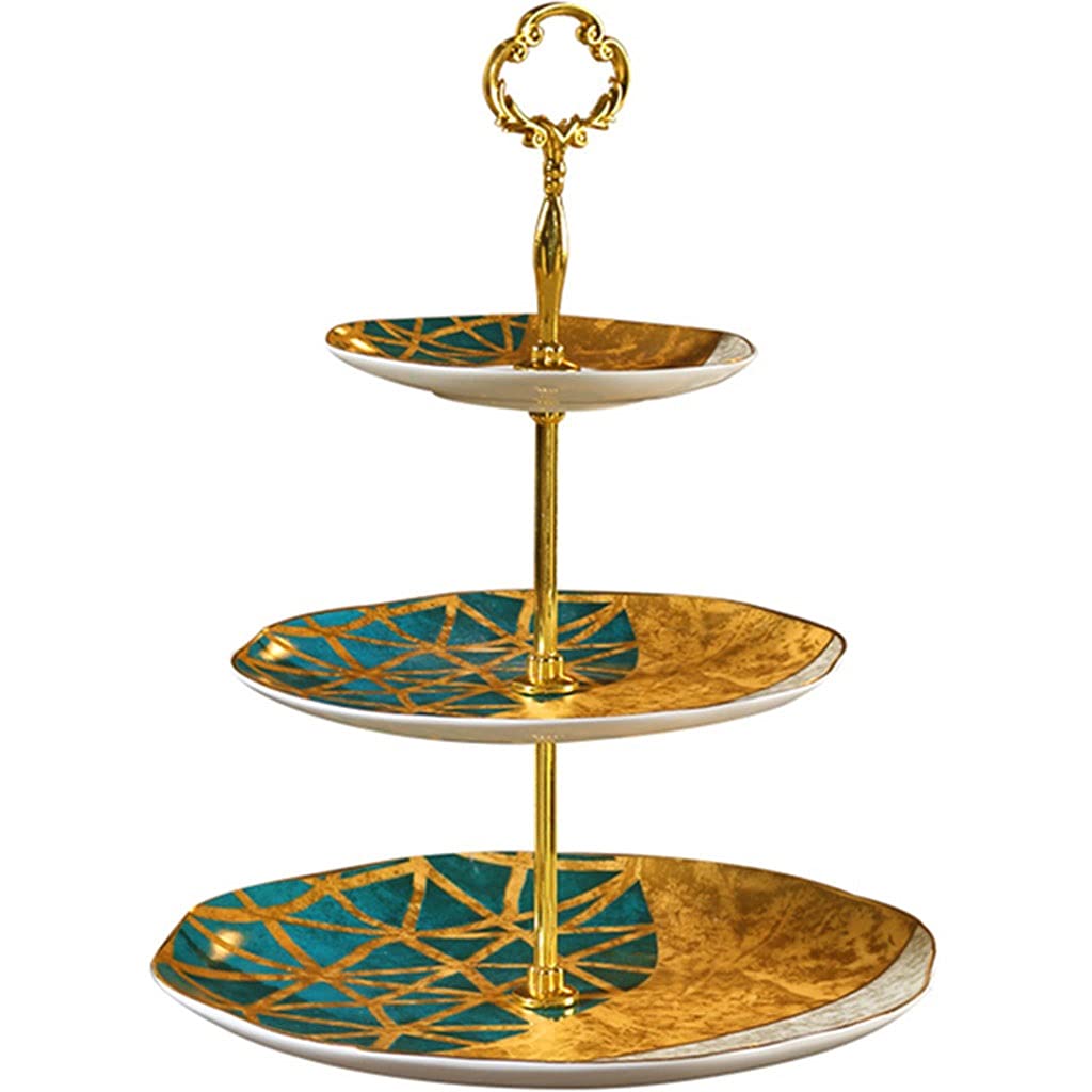 Alzata per Dolci 3 Piani,Alzata per Torta in Ceramica A Forma di Fiore retrò Europea, Cremagliera della Caramella del Dessert della Linea Geometrica Creativa, Decorazione del Desktop