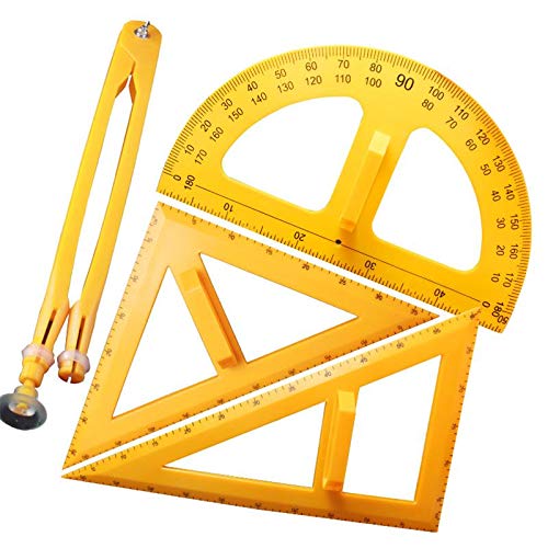 VIDOO 4 Pcs Grand Triangle D'Enseignement Règle Ensemble Tableau Noir Enseignement Triangle Règles Protractor Compass Géométrique Drawin Démonstration Aids Équipements