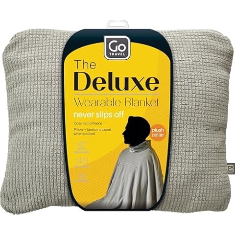 Go Travel Deluxe Wearable Blanket, Cozy, Fleece Blanket for Comfortable Rest in Airplane, Bus, Car, and Train, Doubles as Pillow and Lumbar Support, Packs in with Luggage, Travel Essentials, Gray Cover