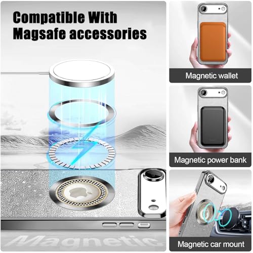 Image of Misscase for iPhone Air Magnetic Glitter Case Compatible with MagSafe,Full Protection Slim Shockproof Case with Camera Lens Protector Plating Bling Cover Case for iPhone 17 Air 6.5 inch Silver