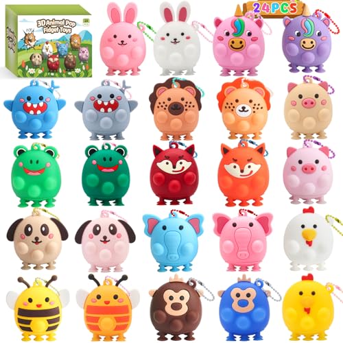 Party Favors for Kids - 24pcs 3D Animal Pop Fidget Toys Bulk for Goodie Bag Stuffers, Treasure Box Toys for Classroom, Pinata Stuffers Carnival Prizes, Bath Suction Toys for Toddlers