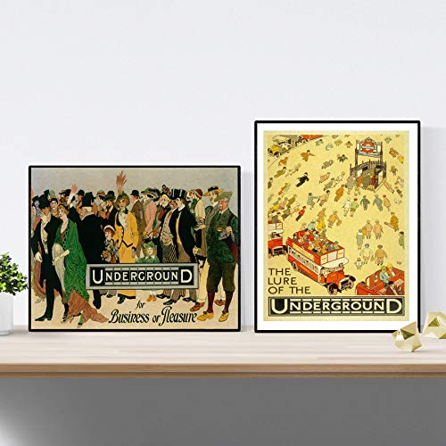 Nacnic Posters vintage. Posters publicidad del mundo. Dos láminas vintage del metro de Londres. Tamaño A4