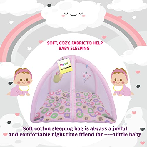 Image of Kwitchy New Born Baby Bedding Combo of Mattress with Net | Sleeping Bag | 4 Pcs Gadda Set (0-6 Months) Pink (3PCS Set)
