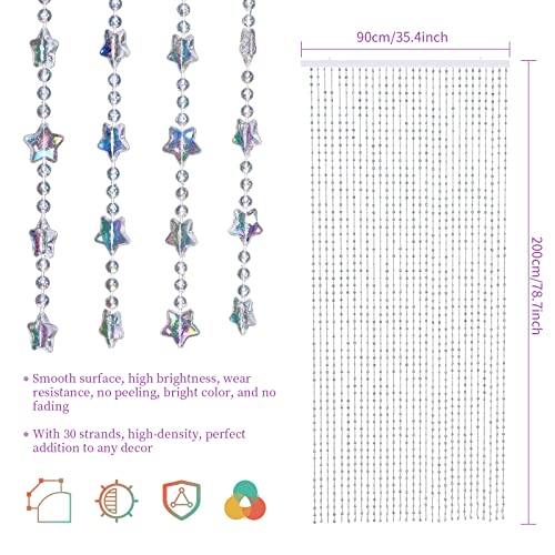 Anminy Crystal Beaded Curtain Clear Iridescent Bead String Curtains Colorful Rainbow Acrylic Decorative Hanging Room Divider For Doorway Restaurant Kids' Bedroom Home Decor 35" By 79" - Shiny Stars #TOP4