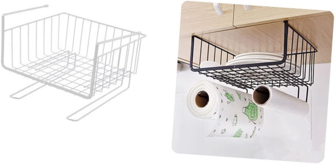 2pcs Cabinet Hanging Rack White Kitchen Storage Shelf under Table Partition Organizer for Efficient Space Utilization Heavy Duty for Home Organization
